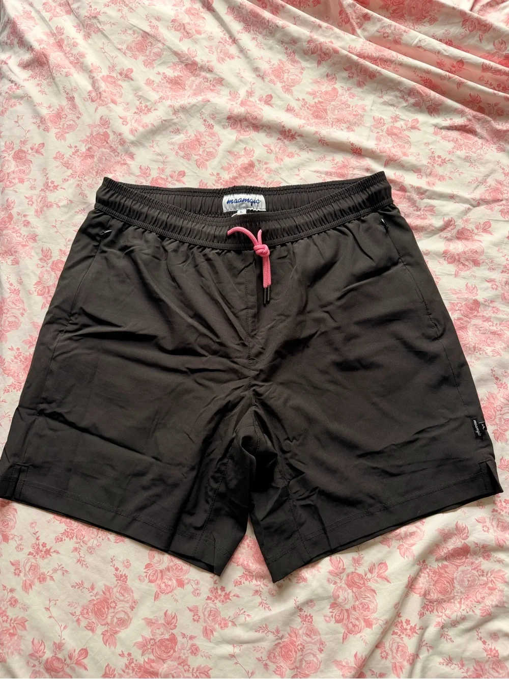 Men's Black Swim Trunks with Pink Drawcord